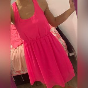 Bright pink midi dress with straps back detailing